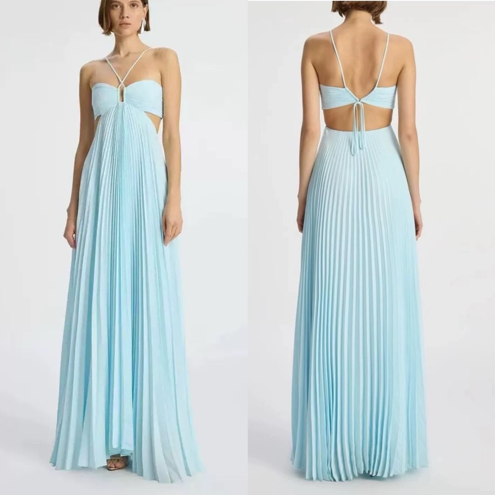A.L.C Moira Satin Pleated Maxi Dress ,4